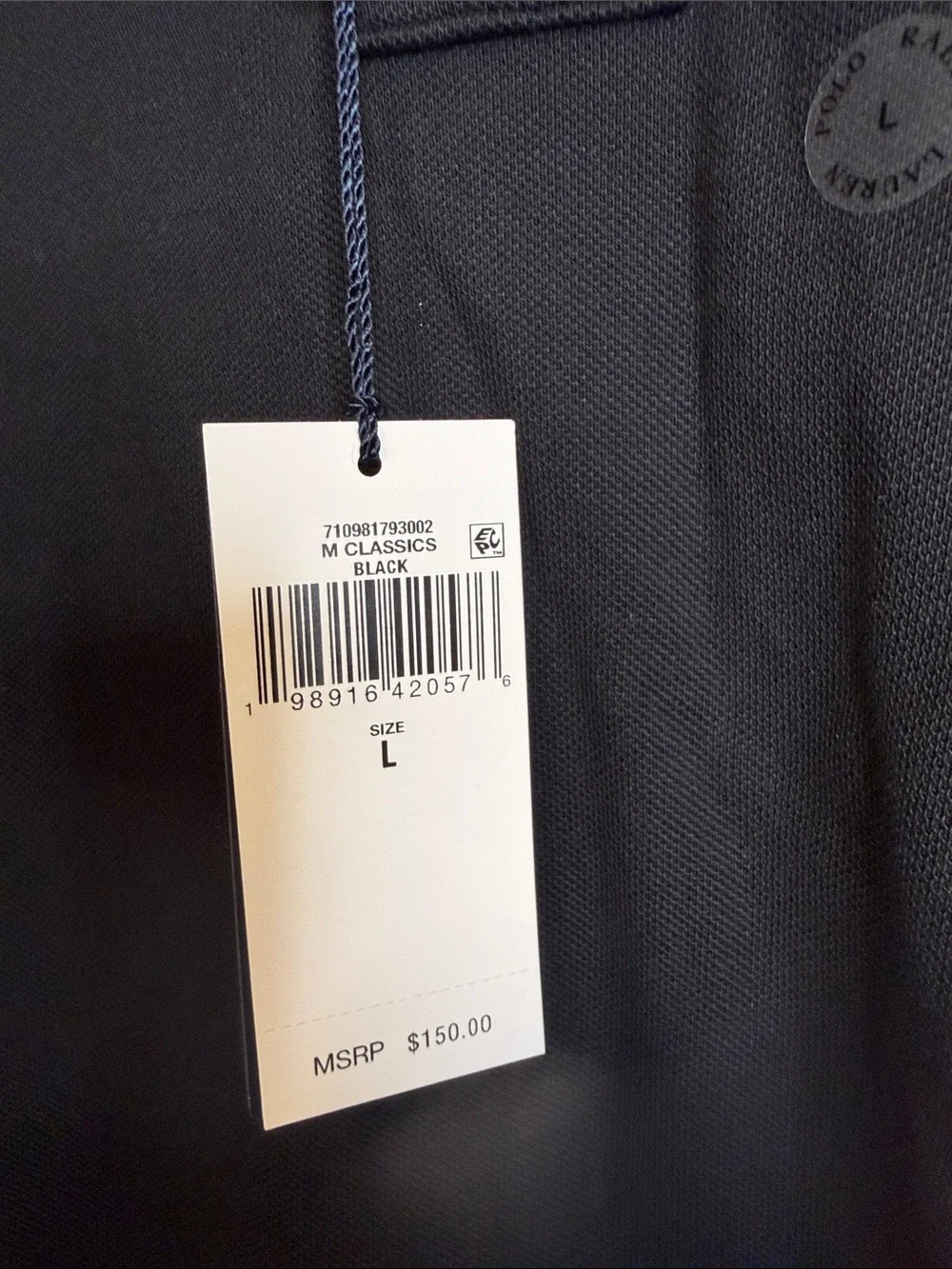 Men’s Polo by Ralph Lauren Black Long-Sleeve Bear Polo Shirt NWT Size L
